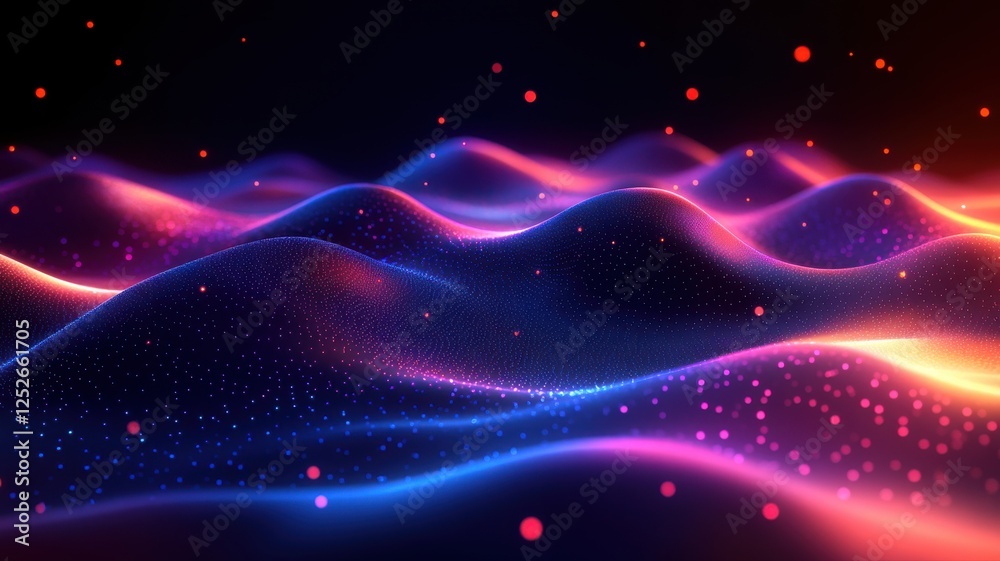Abstract Colorful Waves with Light Particles in Dark Background Abstract Colorful Waves with Light Particles in Dark Background