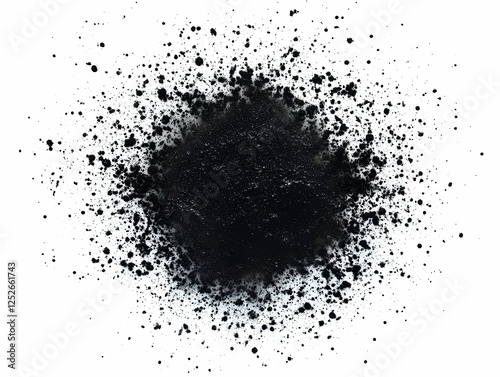 Black powder explosion, isolated on white, design element