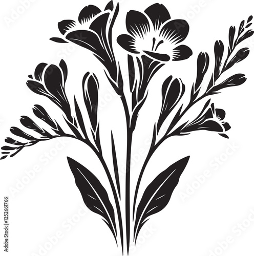 Freesia Flower Vector Silhouette on Clean White Background