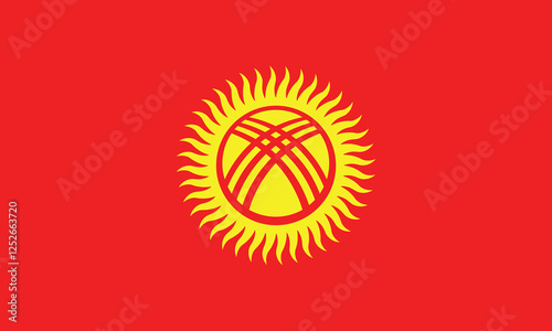 Kyrgyzstan flag. Flag of Kyrgyzstan. The official ratio. Flag icon. Standard color. Standard size. A rectangular flag. Computer illustration. Digital illustration. Vector illustration.