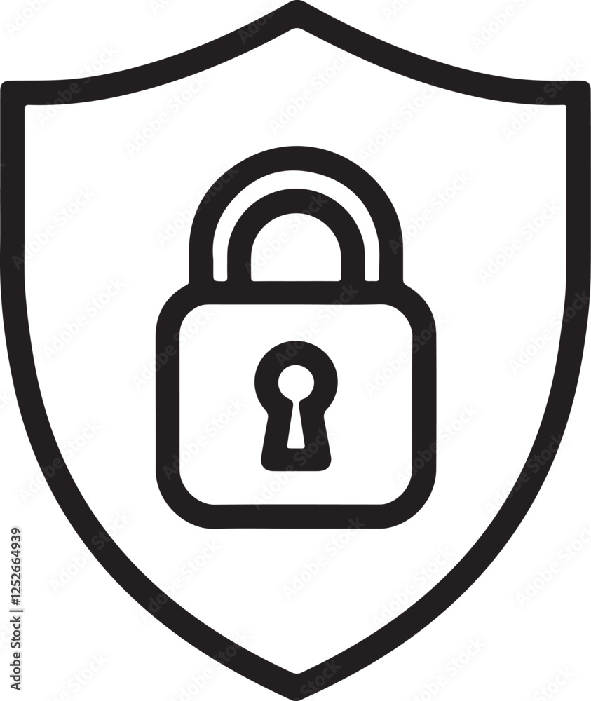Security Shield with Padlock Vector Silhouette Security Shield with Padlock Vector Silhouette