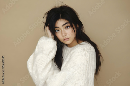 Woman in White Knit Sweater...