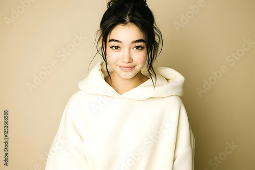 Cream Hoodie Portrait Photo
