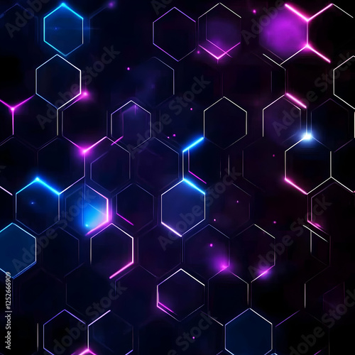 Abstract Hexagon Neon Backg...