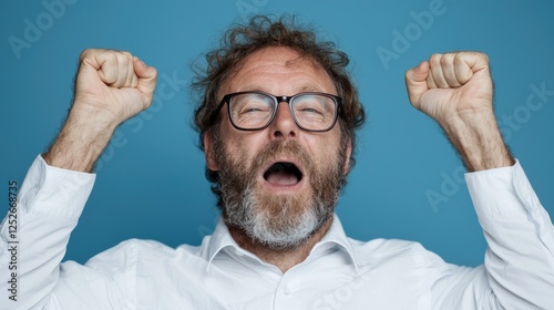 Man Yawning, Stretching, Studio Shot, Possible Use Stock Photo photo