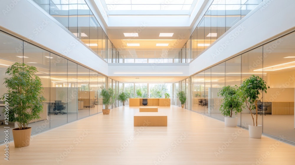 Obraz premium Modern Office Building with Transparent Glass Walls and Natural Light