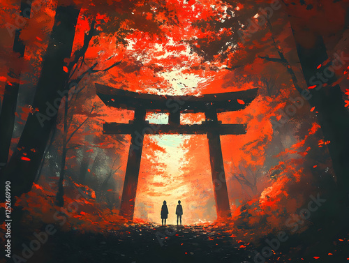 Autumnal Torii Gate Illustr...