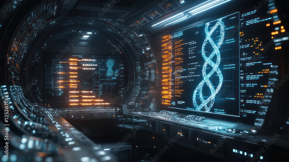 Obraz premium Futuristic Genetic Research Lab: DNA Sequencing Interface