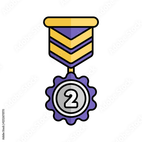 Silver Medal Icon With Lineal Color Design Style