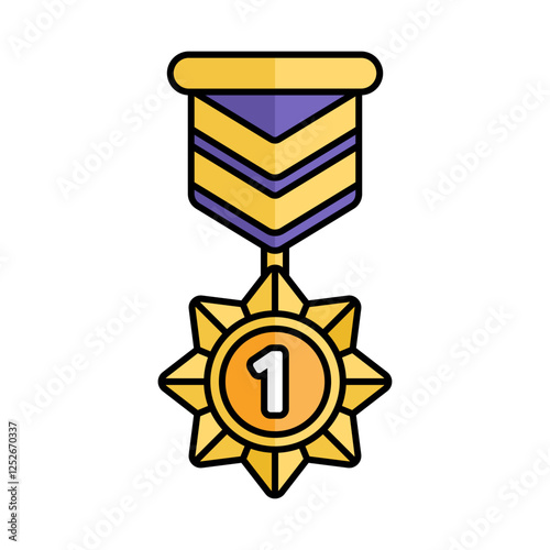 Gold Medal Icon With Lineal Color Design Style