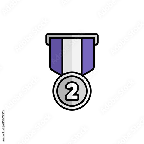 Silver Medal Icon With Lineal Color Design Style