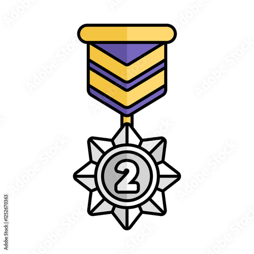 Silver Medal Icon With Lineal Color Design Style