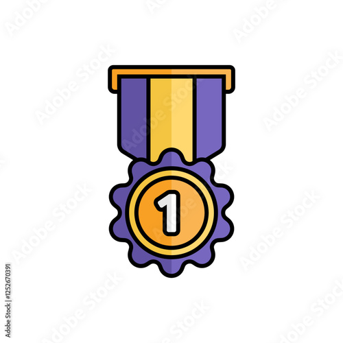 Gold Medal Icon With Lineal Color Design Style
