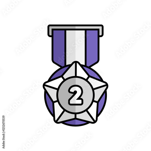 Silver Medal Icon With Lineal Color Design Style