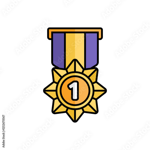 Gold Medal Icon With Lineal Color Design Style