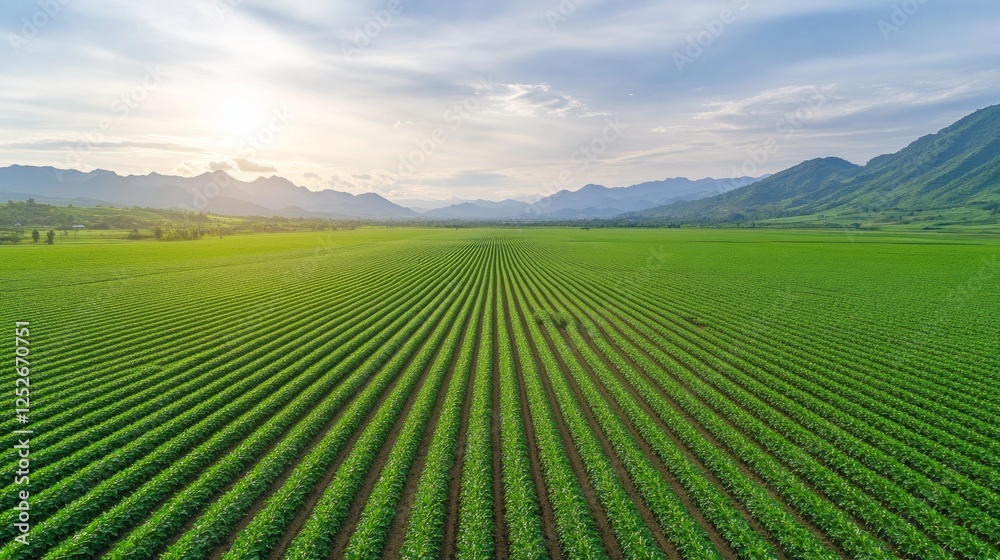 Aerial View of Lush Green Fields with Rows of Dragon Fruit Plants Aerial View of Lush Green Fields with Rows of Dragon Fruit Plants