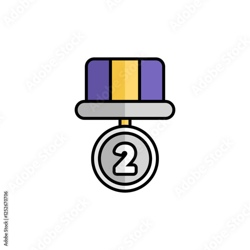 Silver Medal Icon With Lineal Color Design Style