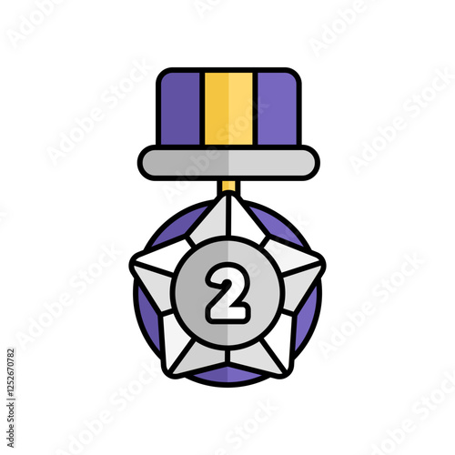 Silver Medal Icon With Lineal Color Design Style