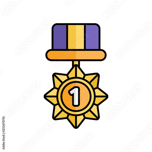 Gold Medal Icon With Lineal Color Design Style