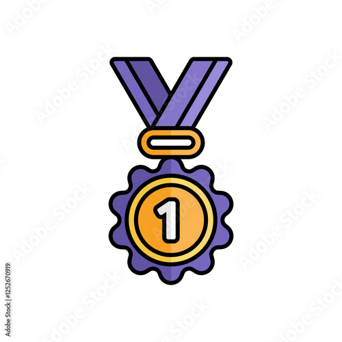 Gold Medal Icon With Lineal Color Design Style