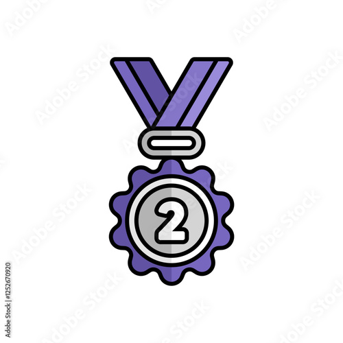 Silver Medal Icon With Lineal Color Design Style