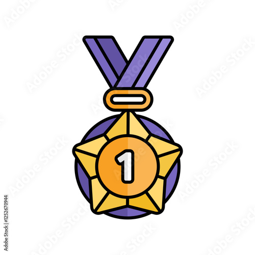 Gold Medal Icon With Lineal Color Design Style