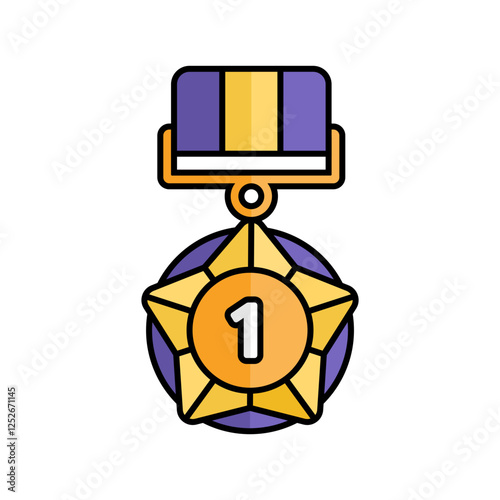 Gold Medal Icon With Lineal Color Design Style