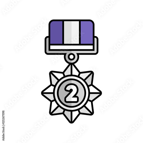 Silver Medal Icon With Lineal Color Design Style