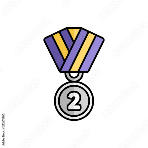 Silver Medal Icon With Lineal Color Design Style