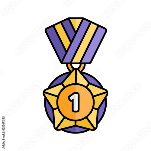 Gold Medal Icon With Lineal Color Design Style