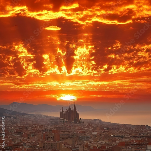 Fiery Sunrise Cityscape Ill...