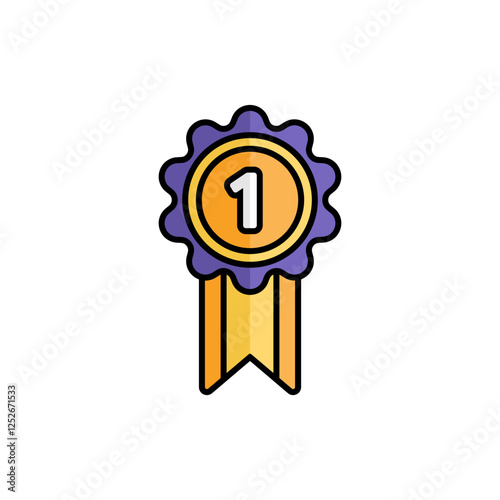 Gold Badge Icon With Lineal Color Design Style