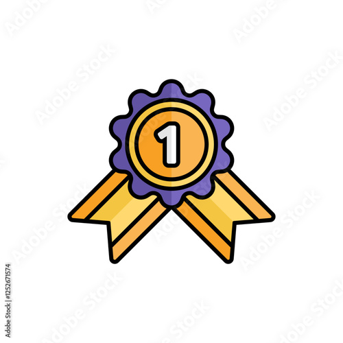 Gold Badge Icon With Lineal Color Design Style