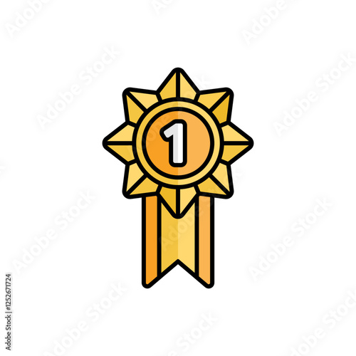 Gold Badge Icon With Lineal Color Design Style