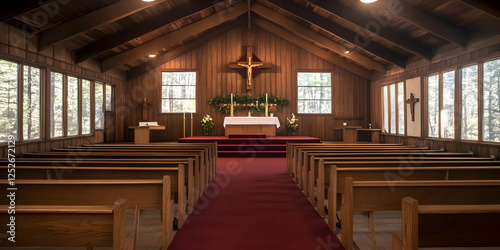 Wooden Chapel Interior Illu...
