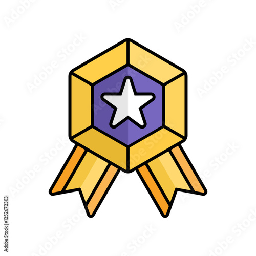 Gold Badge Icon With Lineal Color Design Style