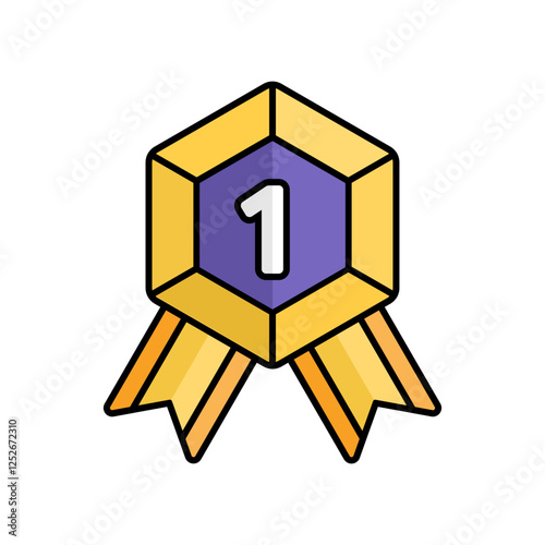 Gold Badge Icon With Lineal Color Design Style