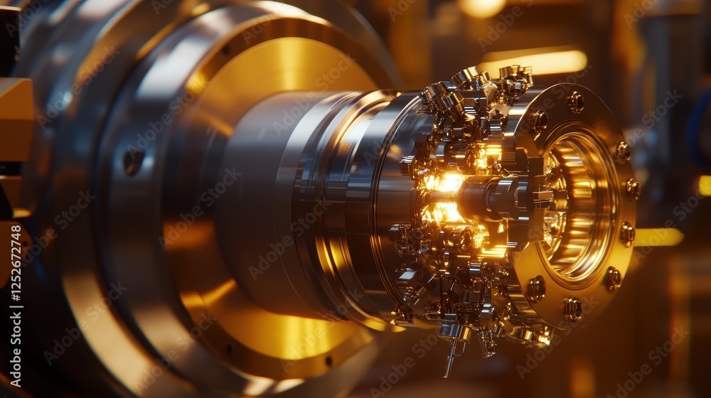 Intricate Close-up of Metallic Machinery with Bright Lighting Effects Intricate Close-up of Metallic Machinery with Bright Lighting Effects