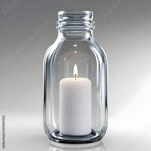 Glass Bottle Candle 3D Render