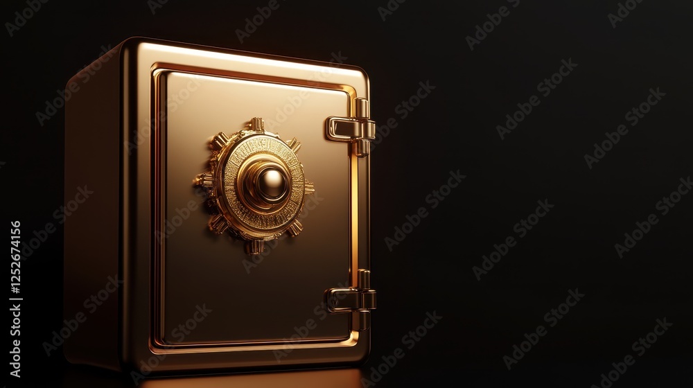 Luxurious Golden Safe with Intricate Lock Design on Dark Background Luxurious Golden Safe with Intricate Lock Design on Dark Background