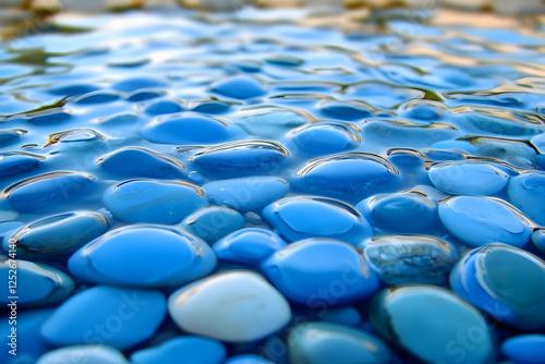 Blue Stones in Water, Abstr...