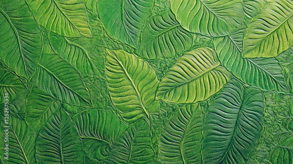 Embossed Green Leaves Texture: A Lush Botanical Art Embossed Green Leaves Texture: A Lush Botanical Art