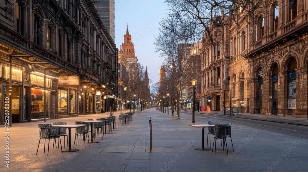 Fototapeta premium Empty City Street at Dawn with Historic Buildings