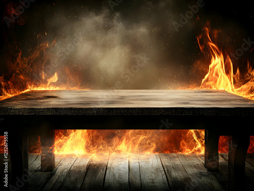 Fiery Wooden Table Backgrou...