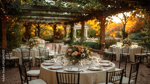 Autumn garden wedding reception, elegant tablescape