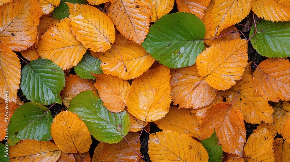 Fototapeta premium Autumn leaves ground cover; park background; fall texture