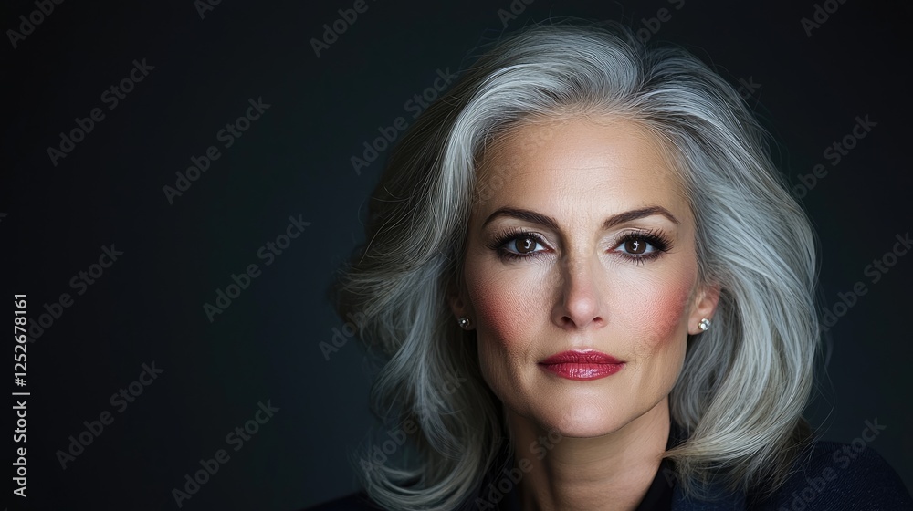 Naklejka premium Confident mature woman portrait, dark background (2)