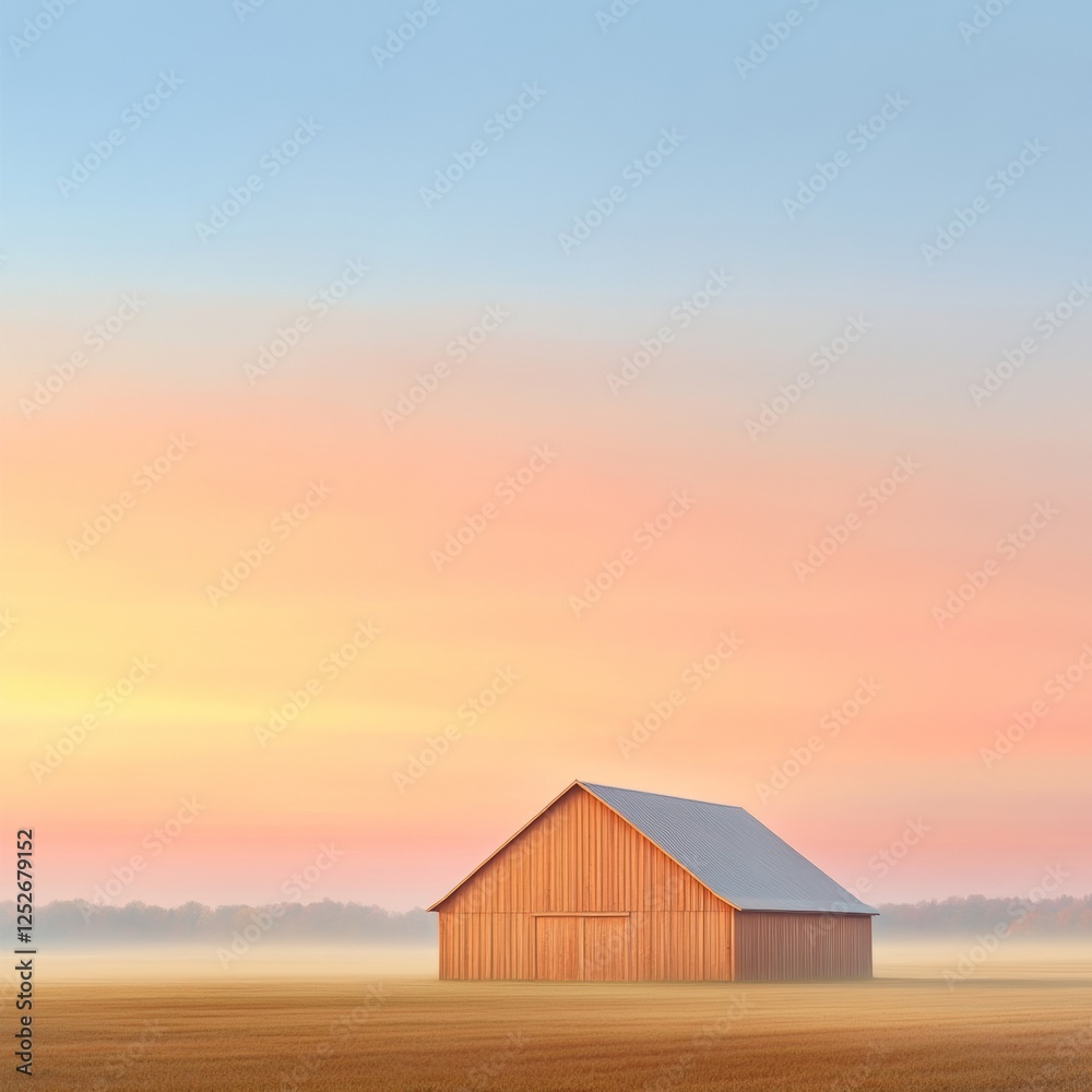 Serene Wooden Barn in a Field Embraced by Morning Light Serene Wooden Barn in a Field Embraced by Morning Light