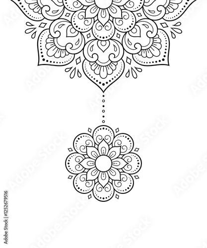 Circular pattern in form of mandala with flower for Henna, Mehndi, tattoo, decoration. Decorative ornament in ethnic oriental style. Outline doodle hand draw vector illustration.