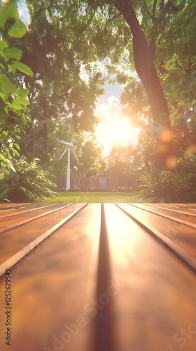 3D Sunny Park Wood Deck Ill...